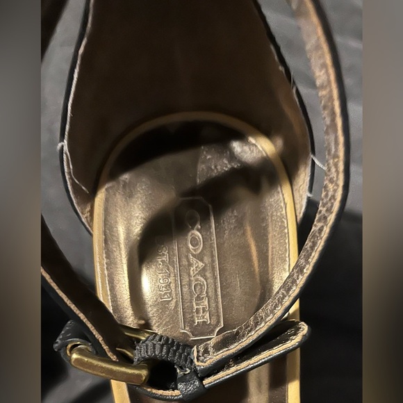 Ladies black and gold Coach wedge heels with strap. US size 10. - Picture 2 of 6